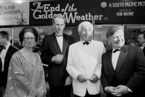 Dr Diana Mason, Stephen Papps, Ray Henwood, and Ian Mune at the premiere of The End of the Golden Weather, Embassy Theatre, Wellington - Photograph taken by Jon Hargest
