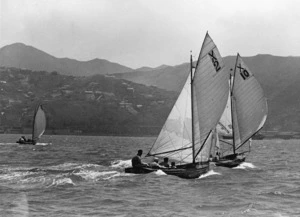 Robson, Edward Thomas, fl 1920s-1940s? :Yachts during the Sanders Cup trial, Wellington
