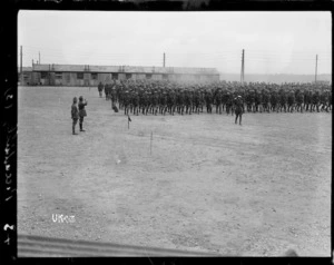 The Piccadilly march past at a World War I camp in England