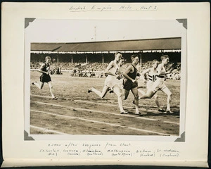Photograph showing Jack Lovelock competing in the heats of the Empire Games mile race
