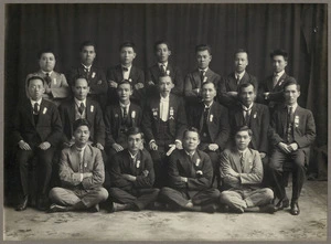 Group photograph of members of the Chee Kung Tong Association, Wellington, New Zealand