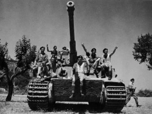 New Zealand soldiers on a captured German Tiger tank, Italy