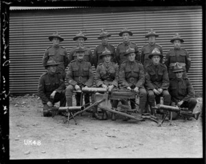 Machine gun instructors at a training camp in England during World War I