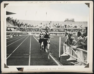 Photograph of Luigi Beccali beating Jack Lovelock in the 1500 metres final, International Student Games at Turin