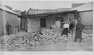 Back of D McTaggart's butcher shop after earthquake, Cheviot