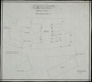 Atkins, Bacon & Mitchell :Whanganui College. Fourth House block. Drainage plan. R270. Scale 16 feet to 1 inch. Atkins, Bacon & Mitchell, Architects, Wellington [1920?]