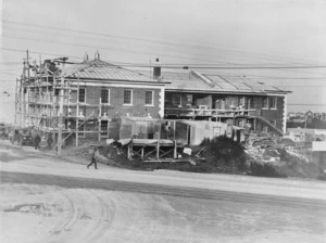 Creator unknown: Photograph of a fire station under construction, Northland, Wellington