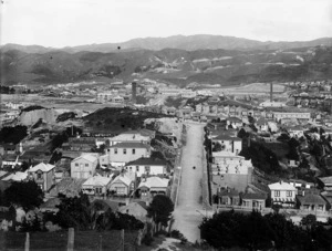 Part 1 of a 3 part panorama looking over Newtown, Wellington, with Lawrence Street