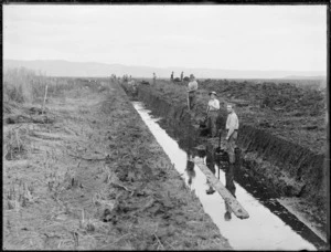 Men digging a drainage ditch, Kaitaia