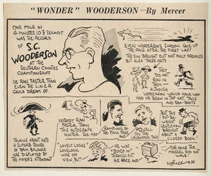 Cartoon of Sydney Wooderson just after he had broken Jack Lovelock's British mile record