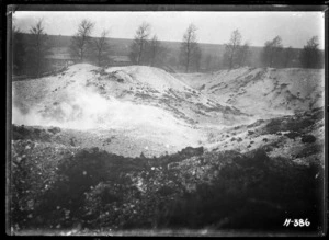 The crater caused by the destruction of damaged German explosives, World War I