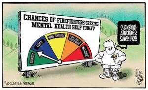 Man stands next to the Fire Danger Ratings sign which now shows a "good" chance that firefighters will seek mental health help