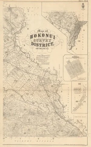 Map of Hokonui Survey District, Southland, N.Z. [electronic resource] / compiled & drawn by W. Deverell, additions to May 1936.