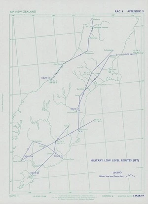 Military low level routes (jet). [Lower South Island, New Zealand].