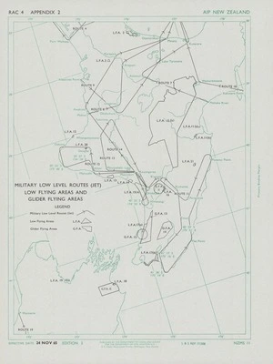 Military low level routes (jet), low flying areas and glider flying areas. [Central New Zealand].
