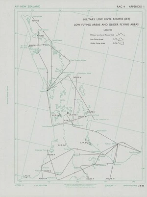 Military low level routes (jet), low flying areas and glider flying areas. [Upper North Island, New Zealand].