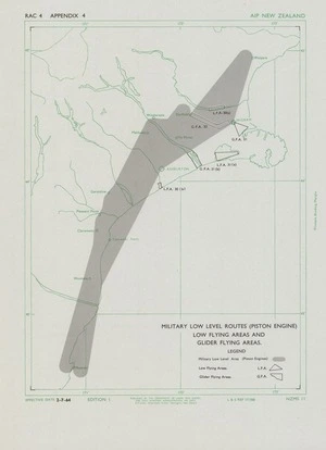Military low level routes (piston engine), low flying areas and glider flying areas : [Canterbury, New Zealand].