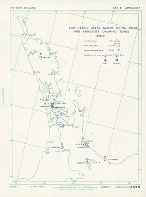 Low flying areas, glider flying areas and parachute dropping zones. [Upper North Island New Zealand].