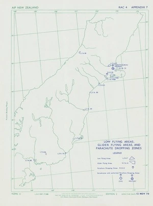 Low flying areas, glider flying areas and parachute dropping zones. [Lower South Island, New Zealand].