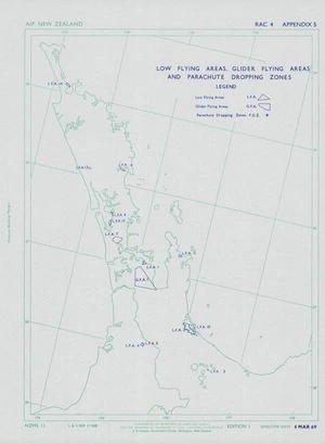Low flying areas, glider flying areas and parachute dropping zones. [Upper North Island, New Zealand].