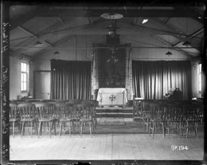 Interior of the church army hut, Hornchurch Convalescent Camp, England