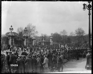 A New Zealand band leads marching infantry troops, London