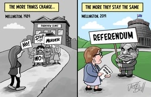 The more things change - anti abortion protests at Parkview Clinic in 1989 and Winston Peters asking for a referendum for abortion law reform in 2019