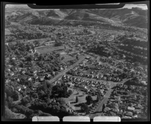 View to Van Diemen Street and Waimea Road with Hampden Street School and Nelson College Preparatory School, suburb of Nelson South