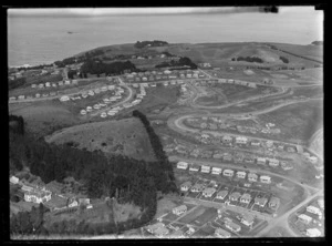 View of a new state housing hillside subdivision under construction, Dunedin City, Otago