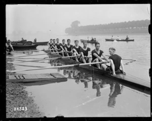A rowing eight at the Thames riverside