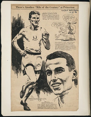 Newspaper cartoon showing Jack Lovelock and Bill Bonthron