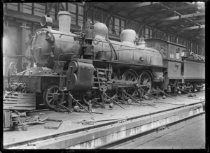 "A" class steam locomotive no 604, 4-6-2 type, under construction in a railway workshop.
