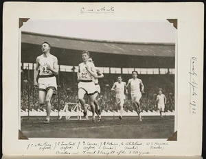 Photograph of Jack Lovelock and others competing in the Oxford v Cambridge mile race at the Varsity Sports