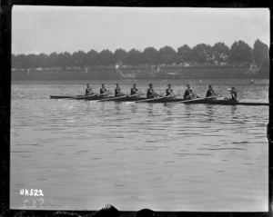 A rowing eight training on the Thames, England
