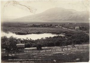 Creator unknown : Photograph of an area including Kuirau hot spring and Mount Ngongotaha, Rotorua district, taken by the Burton Brothers