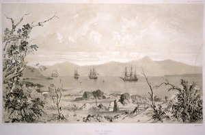 Le Breton, Louis Auguste Marie, 1818-1866 :Baie d'Akaroa (Nouvelle-Zelande). Dessine par L. Le Breton. Lith. par Sabatier. Paris. Gide Editeur. Imp. Lemercier, Paris, [1846].