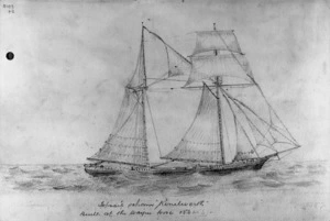 Munro, John Alexander 1872-1947 :Topsail schooner Kenilworth built at the Waipu Cove 186- [1920s?]