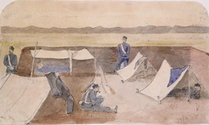 Artist unknown :[Album of an officer. Soldiers relaxing off duty, South Taranaki?] 13. 6. [18]65.