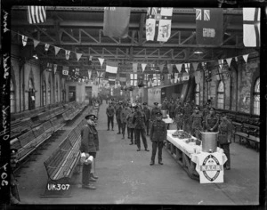 Inside the arrival shed at Dover, World War I