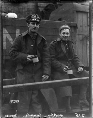 Two World War I soldiers after arrival at Dover