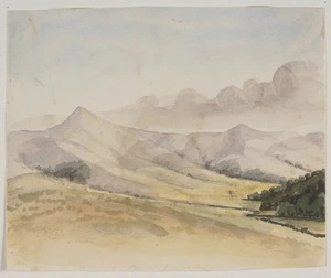 Mantell, Walter Baldock Durrant, 1820-1895 :[Landscape with sharp peak on left. 1840s?]