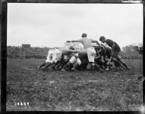 A scrum at an inter-allied rugby match in France