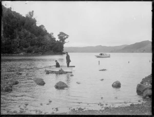 Houhora Harbour, Northland region, with boys in a row boat