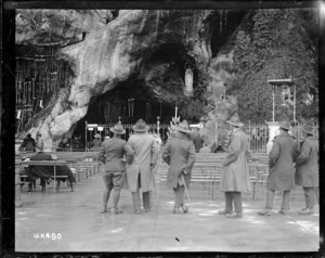 New Zealand soldiers visiting a shrine at Lourdes, after World War I