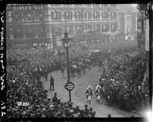 Lord Mayor's coach in a procession at the end of War War I, London
