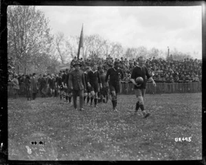 World War I New Zealand rugby players coming onto the field