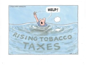 Lifeguard season - a drowning man shouts for "Help!" in a sea of "rising tobacco taxes".