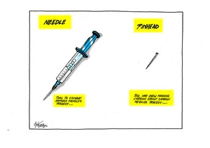 The "needle" "tool to combat Samoan measles tragedy and the "pinhead" "tool who drew mocking cartoon about Samoan measles tragedy"