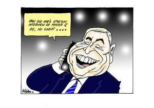 Prince Andrew on the telephone saying "no sweat" when asked about his interview concerning child sex trafficker Jeffrey Epstein