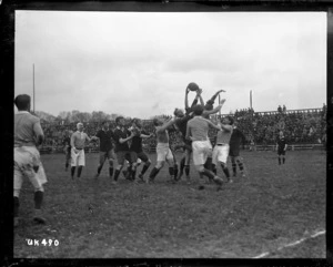 Lineout at a New Zealand versus France rugby match
